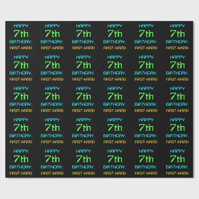 Fun Digital Computing Themed 7th Birthday Wrapping Paper (Flat)