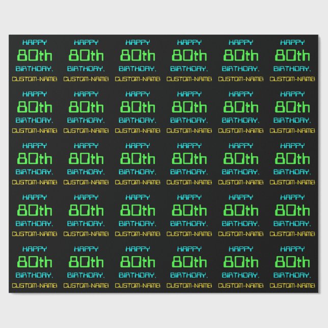 Fun Digital Computing Themed 80th Birthday Wrapping Paper (Flat)