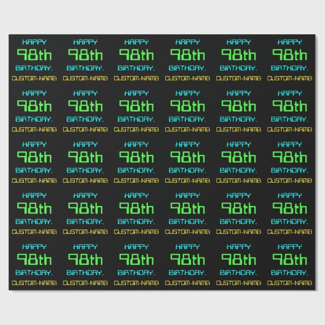 Fun Digital Computing Themed 98th Birthday Wrapping Paper (Flat)