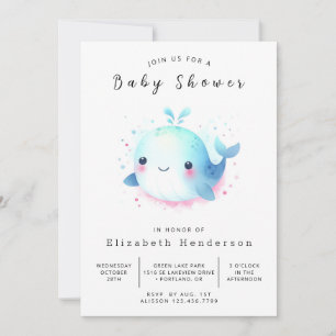 Fun Digital Whale Baby Shower Invitation