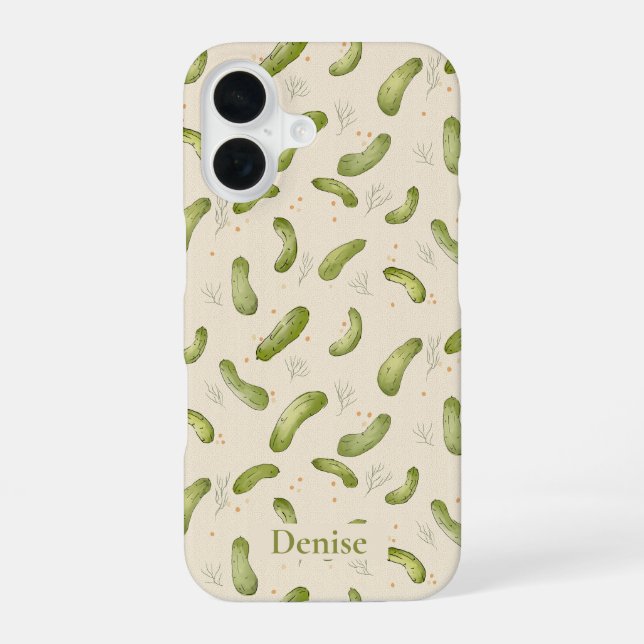 Fun Dill Pickle Pattern iPhone 16 Case (Back)