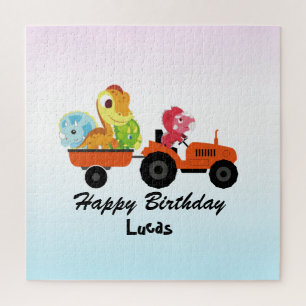 Fun DINO dinosaur tractor Farm School Birthday boy Jigsaw Puzzle