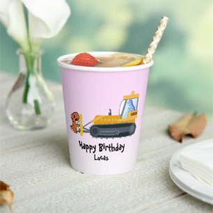Fun DINO dinosaur tractor Farm School Birthday boy Paper Cups