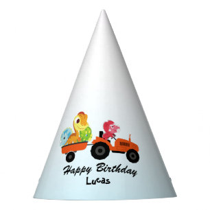 Fun DINO dinosaur tractor Farm School Birthday boy Party Hat