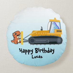 Fun DINO dinosaur tractor Farm School Birthday boy Round Cushion