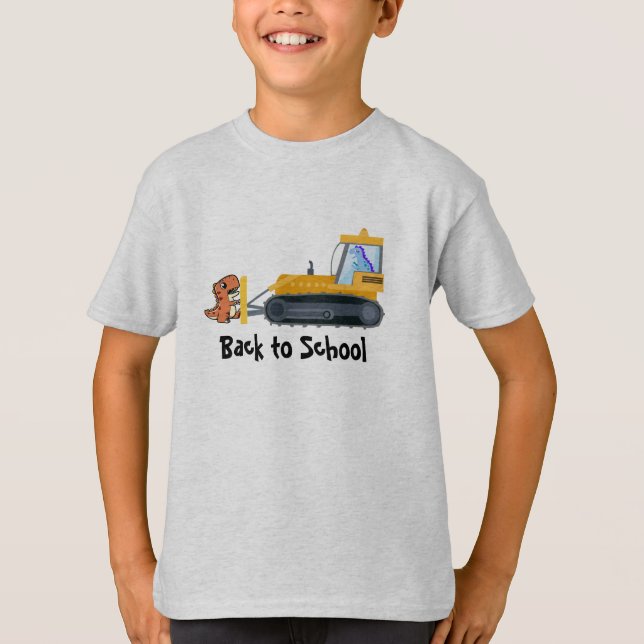Fun DINO dinosaur tractor Farm School Birthday boy T-Shirt (Front)