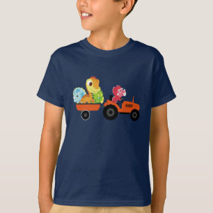 Fun DINO dinosaur tractor Farm School Birthday boy T-Shirt