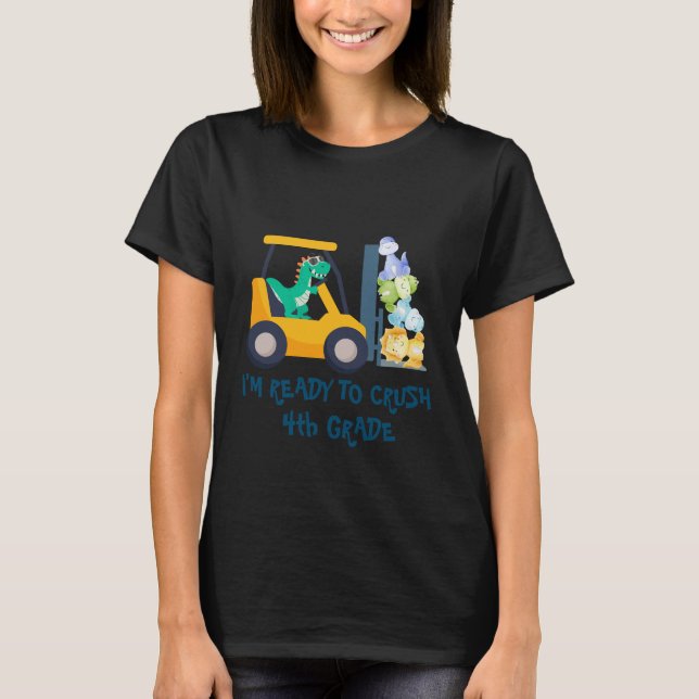 Fun dino tractor Truck Birthday School boy kids T-Shirt (Front)
