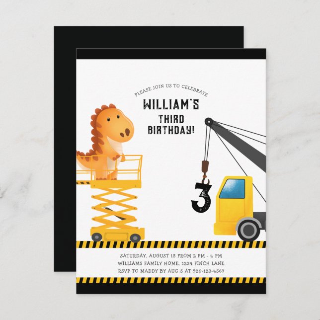 Fun Dinosaur Birthday Party Invitation (Front/Back)