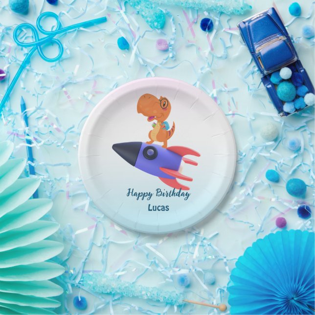 Fun dinosaur colourful rocket School Birthday part Paper Plate (Party)