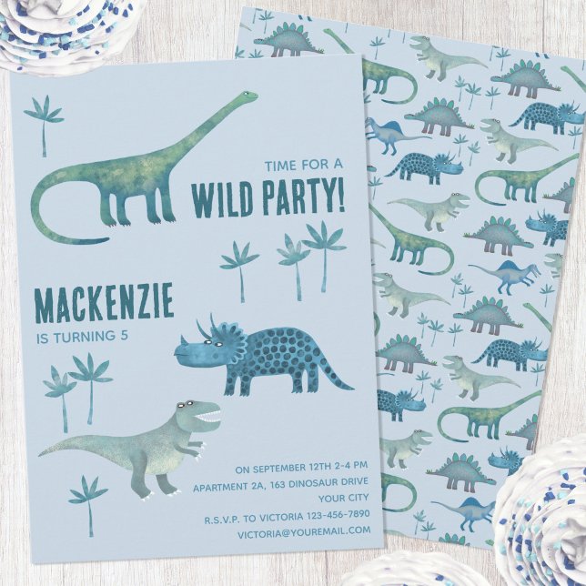 Fun Dinosaur Kids Birthday Party Invitation (Fun personalized kids dinosaur themed birthday party invitation)