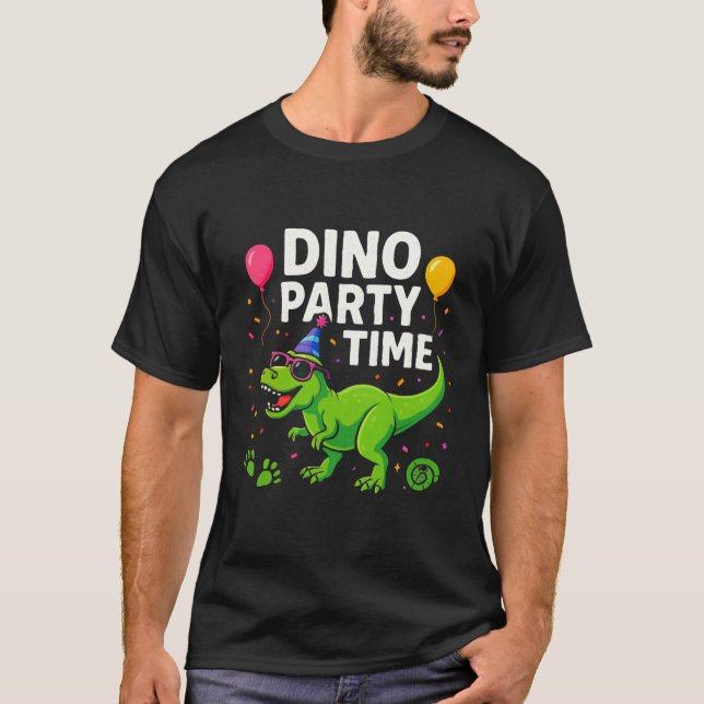 Fun Dinosaur Party Illustration T-Shirt (Front)