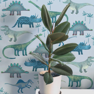 Fun Dinosaur Pattern Blue Wallpaper