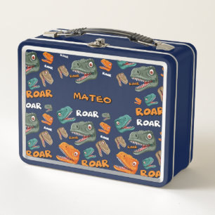 Fun dinosaur pattern for school kids metal lunch box