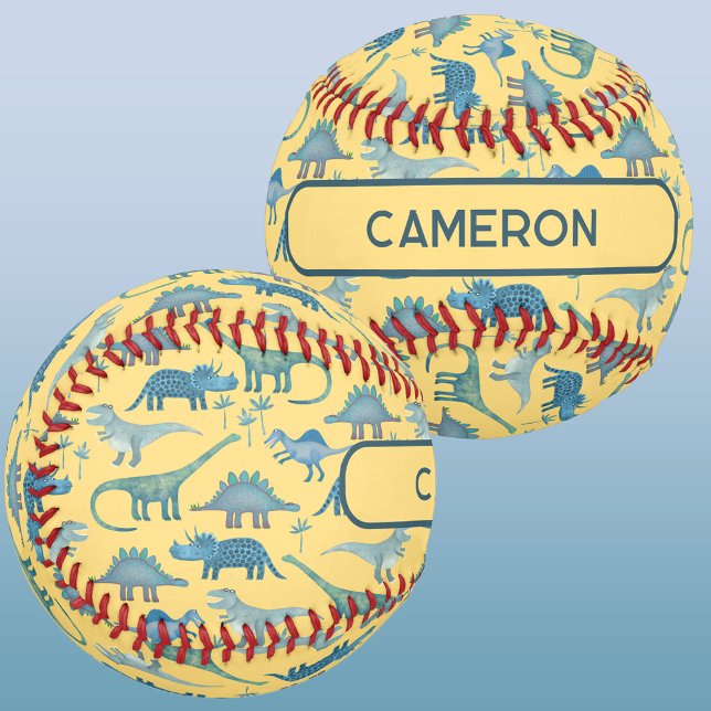 Fun Dinosaur Personalised Baseball (Fun personalized custom name dinosaur pattern baseball)