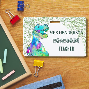 Fun Dinosaur Roarsome School Teacher Name ID Badge