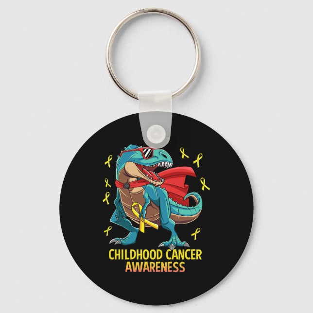 Fun Dinosaur T-Rex Childhood Cancer Awareness Boys Key Ring (Front)