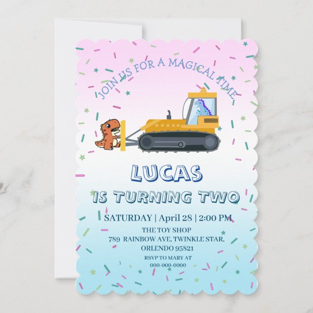 Fun dinosaur tractor Truck Birthday party DIY NAME Invitation (Front)
