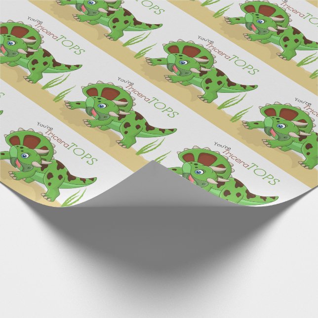 Fun Dinosaur Triceratops Boys and Girls Wrapping Paper (Corner)