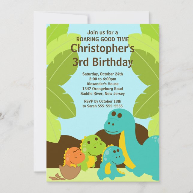Fun Dinosaurs Birthday Party Invitation (Front)