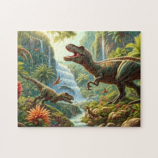 Fun Dinosaurs in Tropical Forest  Kids Jigsaw Puzzle (Horizontal)