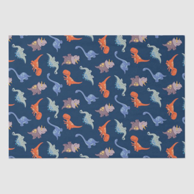 Fun Dinosaurs on Navy Blue Tissue Paper (Front)