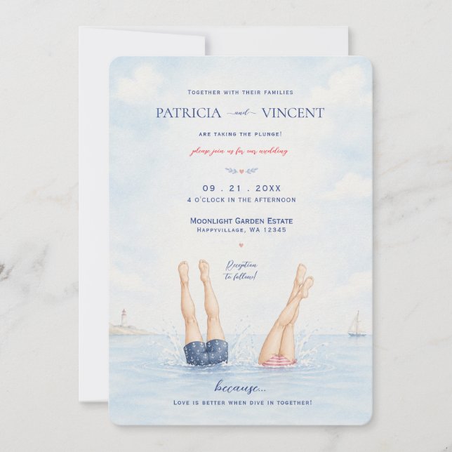 Fun Dive In Wedding Invitation (Front)
