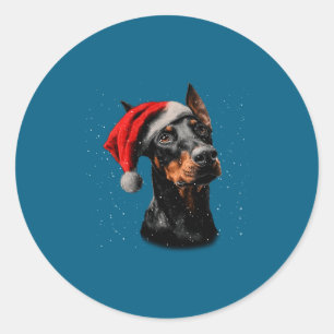 Fun Doberman Dog Christmas Lights Santa Hat Long S Classic Round Sticker
