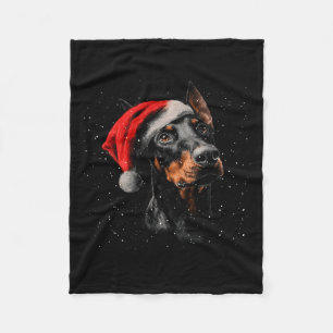 Fun Doberman Dog Christmas Lights Santa Hat Long S Fleece Blanket