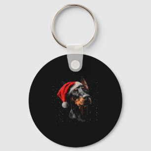 Fun Doberman Dog Christmas Lights Santa Hat Long S Key Ring