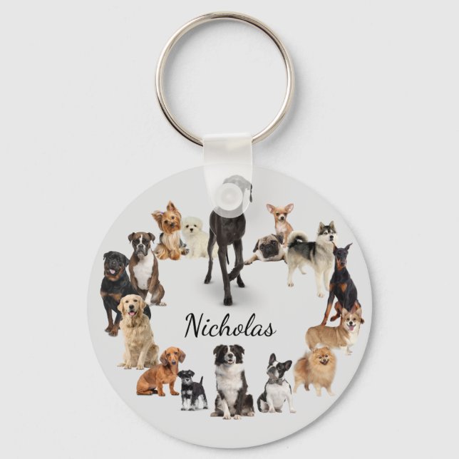 Fun Dog Breed Pet Animals Dog Custom Name Key Ring (Front)