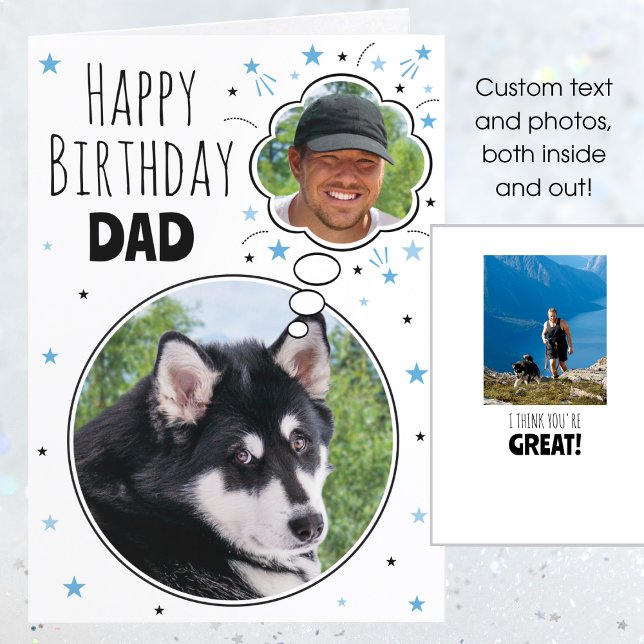 Fun Dog Dad Birthday Thought Bubble Photo White Card (Creator Uploaded)