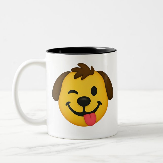 Fun Dog Emoji – Kawaii Style for Animal Lovers Two-Tone Coffee Mug (Left)