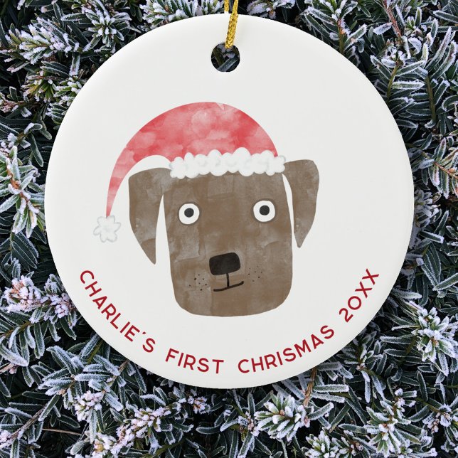 Fun Dog First Christmas Personalised Ceramic Tree Decoration (Chocolate Brown Labrador Retriever Dog personalized name first christmas date ceramic ornament
)