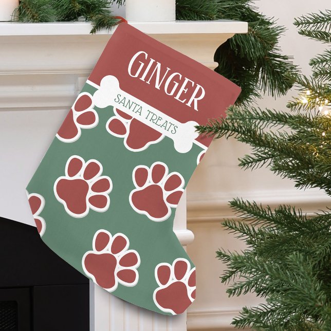 Fun Dog Paw Pattern Personalised Small Christmas Stocking (Fun Dog Paw Pattern and Name Personalized Small Christmas Stocking)