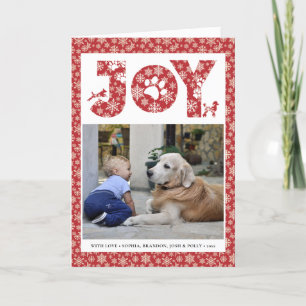 Fun Dog Paw Script JOY Modern Holiday Card