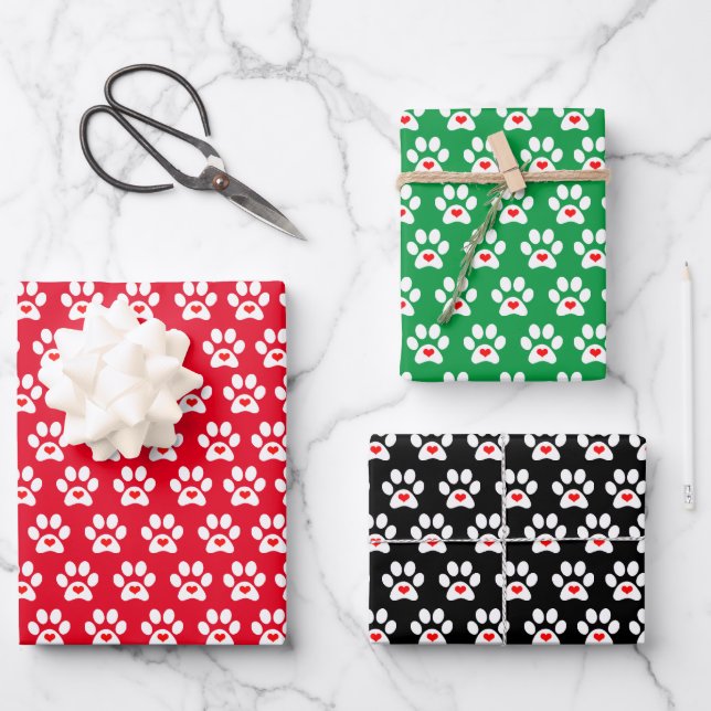 Fun Dog Paw Wrapping Paper Flat Sheet Set of 3 (Front)