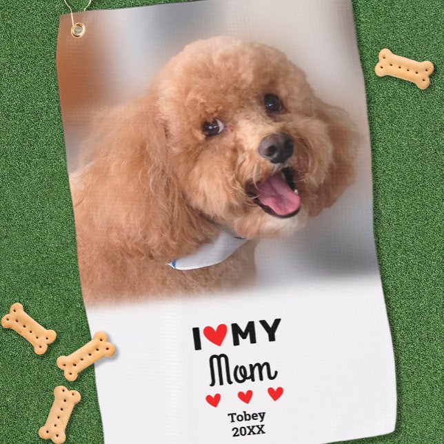 Fun Dog Photo I Love Heart My Mum Modern Sports Golf Towel (Fun Dog Photo I Love Heart My Mom Modern Sports Golf Towel)