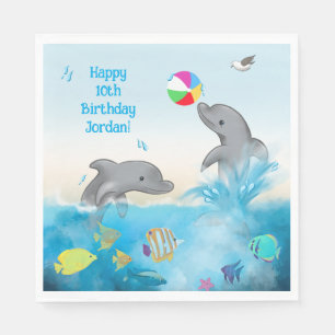 Fun Dolphin Splash Birthday  Napkin