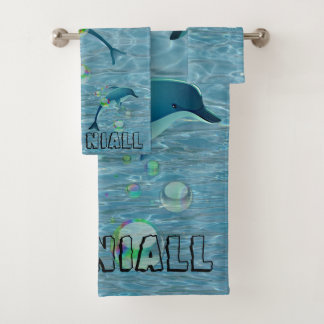 Fun Dolphin with Bubbles in Water Personalised Bath Towel Set