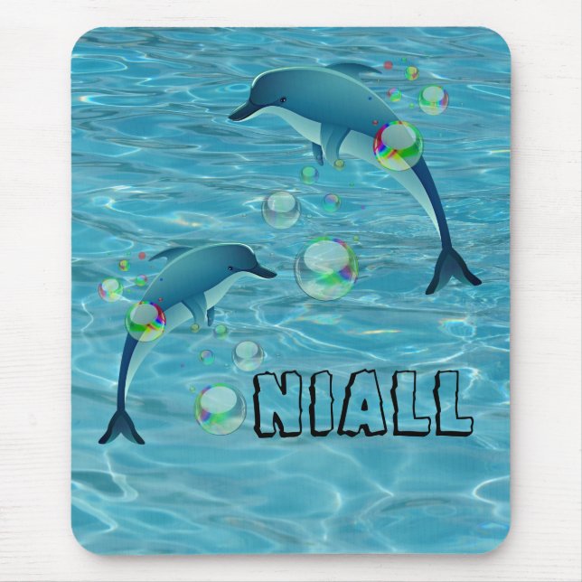 Fun Dolphins and Bubbles  Personalised Mouse Pad (Front)