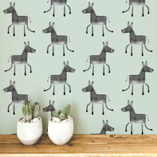 Fun Donkey Grey Sage Green Pattern Wallpaper