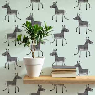Fun Donkey Grey Sage Green Pattern Wallpaper