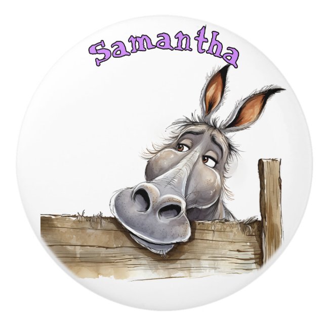 Fun Donkey Personalized Ceramic Knob (Front)