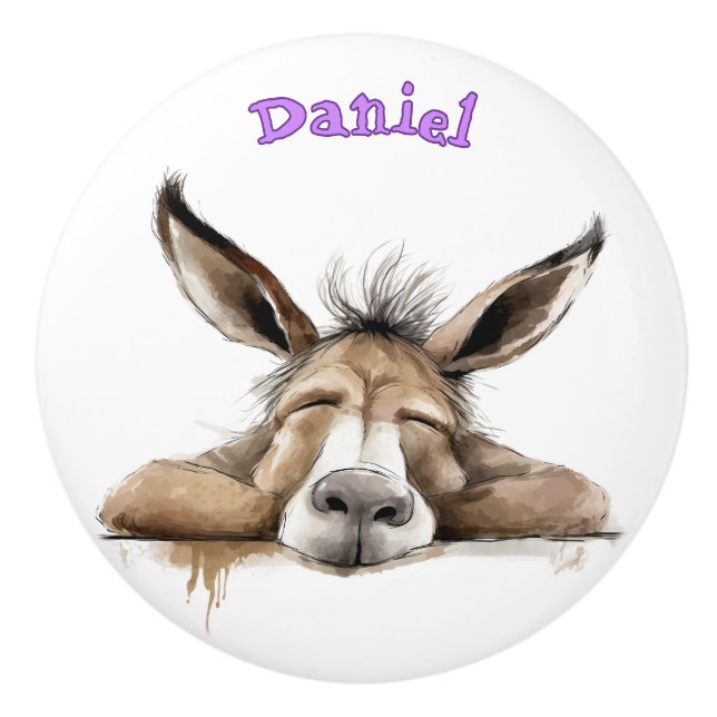 Fun Donkey Personalized Ceramic Knob (Front)