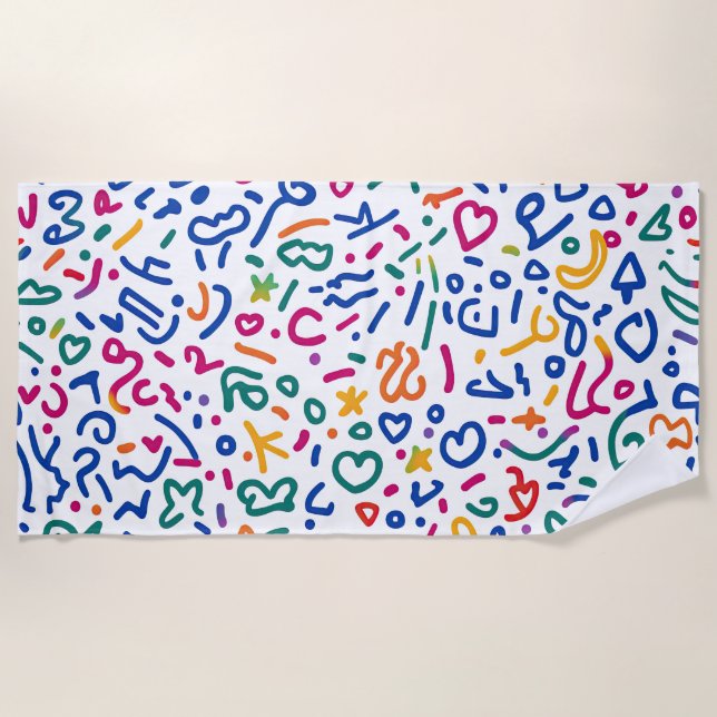 Fun doodle colourful vibrant shapes beach towel (Front)