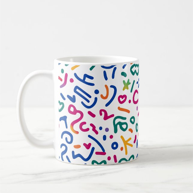 Fun doodle colourful vibrant shapes  coffee mug (Left)