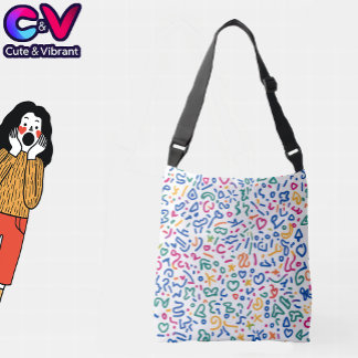 Fun doodle colourful vibrant shapes  crossbody bag