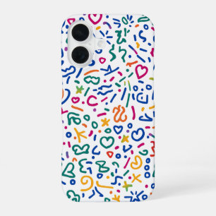 Fun doodle colourful vibrant shapes iPhone 16 case