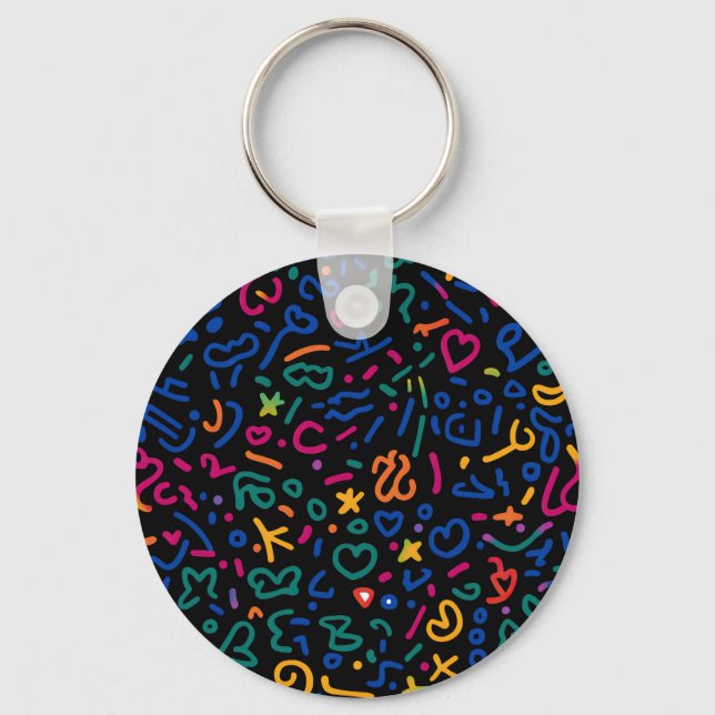 Fun doodle colourful vibrant shapes key ring (Back)